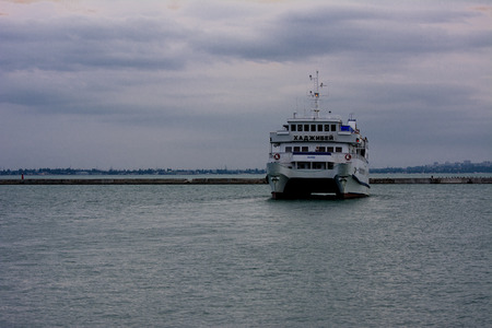 A tourist tourist ship in the seaport of Odessa in the evening of July 12, 2017のeditorial素材