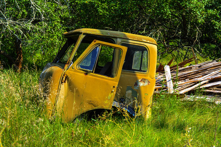 Abandoned truck rusty cab. Dead military unit. Consequences of the Chernobyl nuclear disaster, August 2017.のeditorial素材