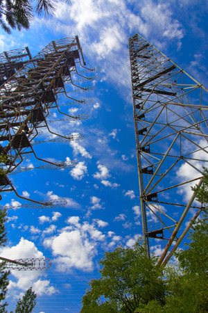 Large field of the looted antenna of the military object of the PRO of the USSR. Dead military unit. Consequences of the Chernobyl disaster, August 2017.のeditorial素材