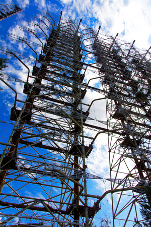 Large field of the looted antenna of the military object of the PRO of the USSR. Dead military unit. Consequences of the Chernobyl disaster, August 2017.のeditorial素材