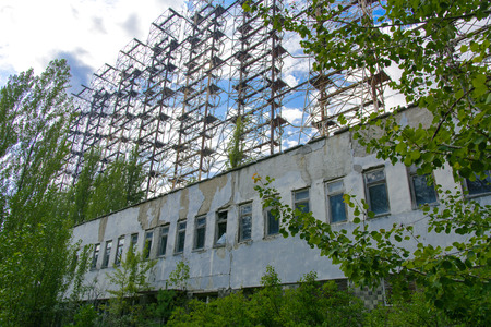 Large field of the looted antenna of the military object of the PRO of the USSR. Dead military unit. Consequences of the Chernobyl disaster, August 2017.のeditorial素材