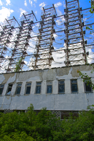 Large field of the looted antenna of the military object of the PRO of the USSR. Dead military unit. Consequences of the Chernobyl disaster, August 2017.のeditorial素材