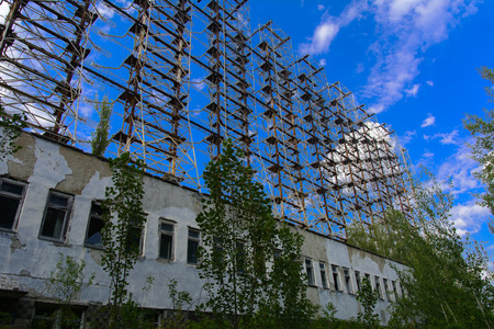 Large field of the looted antenna of the military object of the PRO of the USSR. Dead military unit. Consequences of the Chernobyl disaster, August 2017.のeditorial素材