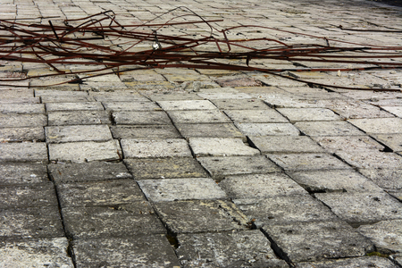 An old abandoned road in the exclusion zone. Dead military unit. Consequences of the Chernobyl nuclear disaster, August 2017.のeditorial素材