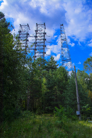 Large field of the looted antenna of the military object of the PRO of the USSR. Dead military unit. Consequences of the Chernobyl disaster, August 2017.の写真素材