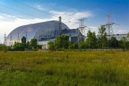 A new sarcophagus after the explosion at the fourth block of the Chernobyl nuclear power plant. Dead radioactive zone. Consequences of the Chernobyl nuclear disaster, August 2017のeditorial素材