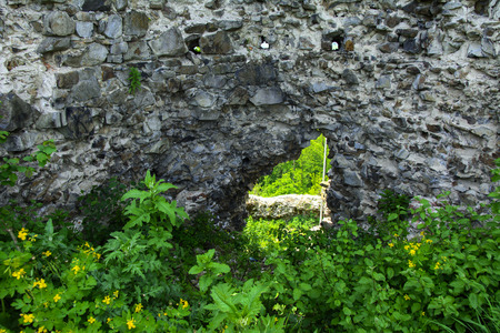 Ancient ruins of the castle of the town of Khust (Dracula Castle). a huge and powerful castle that performed a defensive function and played an important role in many battles. Western Ukraine, Europeの写真素材