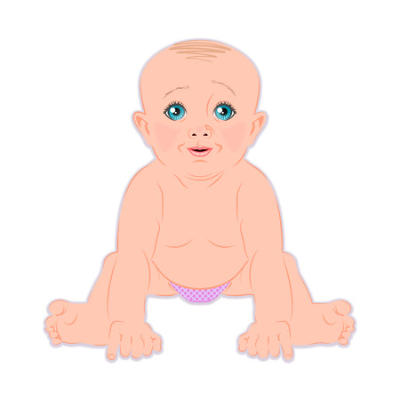The kid sits and looks with his blue, wide-open eyes.のイラスト素材