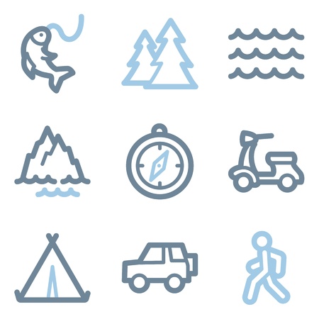 Travel icons, blue line contour seriesのイラスト素材
