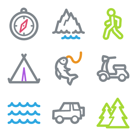 Travel web icons, color line contour seriesのイラスト素材