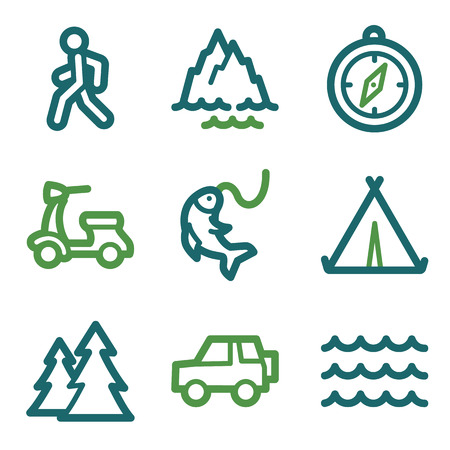 Travel web icons, green line setのイラスト素材