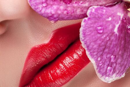 Lip gloss with red berriesの写真素材