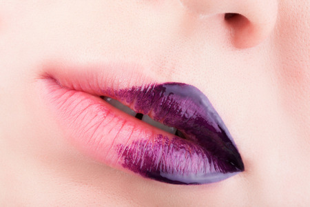 Very beautiful natural lips with red glitter.の写真素材