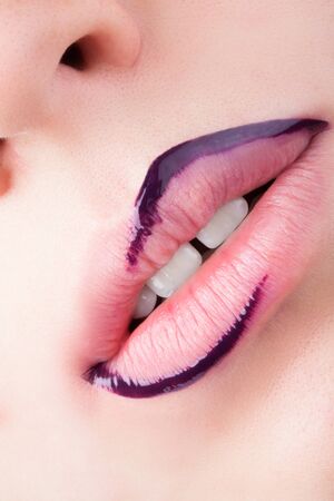 Very beautiful natural lips with red glitter.の写真素材