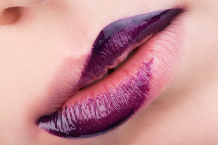 Very beautiful natural lips with red glitter.の写真素材