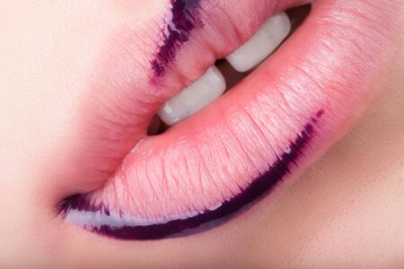 Very beautiful natural lips with red glitter.の写真素材
