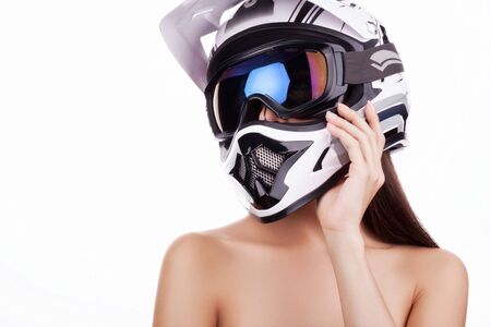 Stylish girl in a helmet.の写真素材
