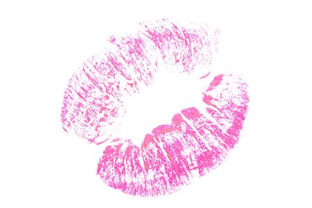 Beautiful red trace of lips on a white background.の写真素材
