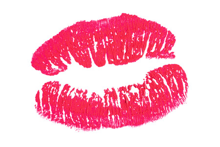 Beautiful red trace of lips on a white background.