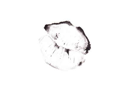 Black lipstick to natural lips close-up.の写真素材