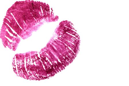 Purple lips on a white background close-up.の写真素材