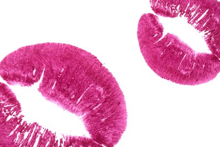 Purple lips on a white background close-up.の写真素材