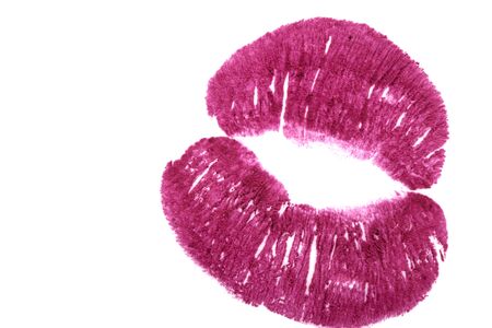 Purple lips on a white background close-up.の写真素材