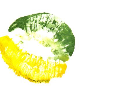 Yellowish green lipstick on natural closeup.の写真素材