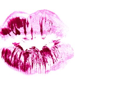 Purple lips on a white background close-up.の写真素材