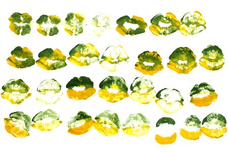 Yellowish green lipstick on natural closeup.