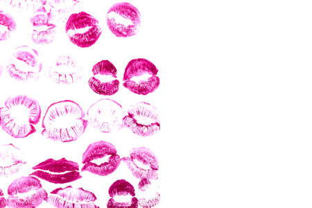 Purple lips on a white background close-up.