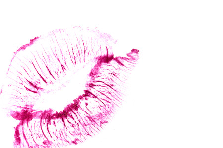 Purple lips on a white background close-up.