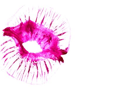 Purple lips on a white background close-up.