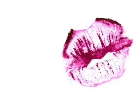 Purple lips on a white background close-up.の写真素材