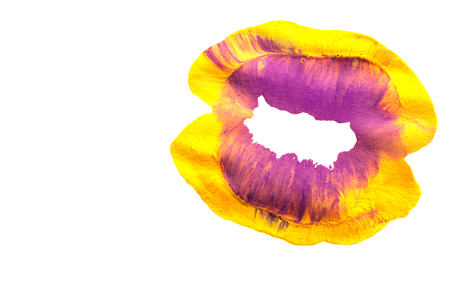 Beautiful yellow purple lips closeup.の写真素材