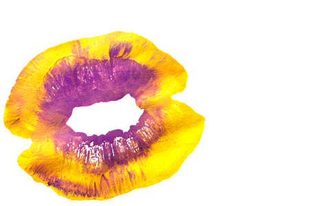 Beautiful yellow purple lips closeup.の写真素材