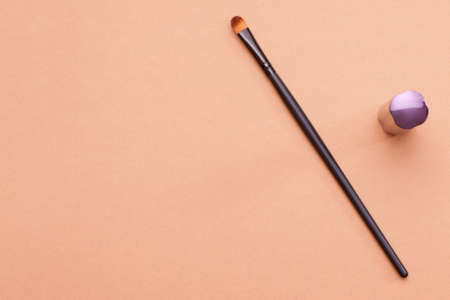 Cosmetics and brush top viewの写真素材