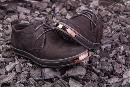 Beautiful black suede shoes. To advertise shoes.の写真素材