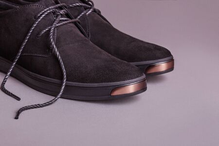 Beautiful black suede shoes. To advertise shoes.の写真素材