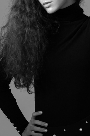 Stylish black and white flotation model in the studioの写真素材