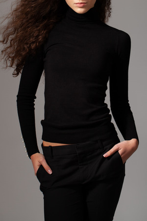 Stylish black and white flotation model in the studioの写真素材