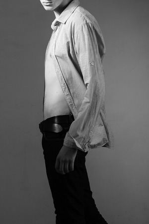 Stylish black and white flotation model in the studioの写真素材