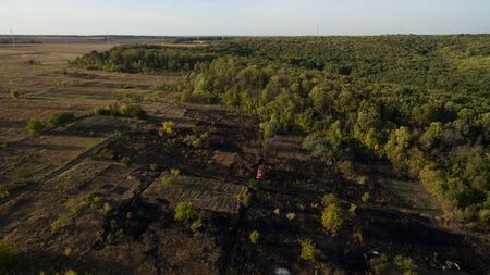 High-altitude photography of green forest and nature.の写真素材