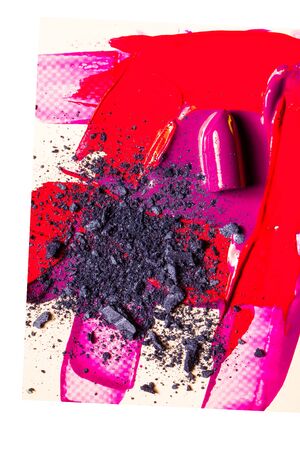 Photo of a lilac texture from lipstick on a white background.の写真素材