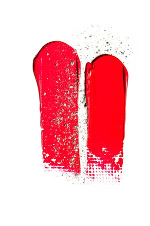 Trace of pink lipstick on a white background.の写真素材