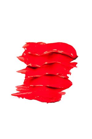 Beautiful photo of red lipstick, texture of red lipstick on a white background.の写真素材