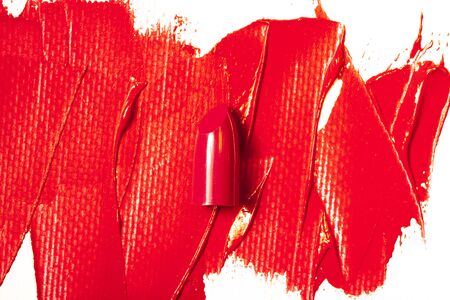 Beautiful photo of red lipstick, texture of red lipstick on a white background.の写真素材