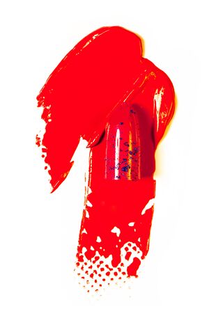 Beautiful photo of red lipstick, texture of red lipstick on a white background close-up.の写真素材
