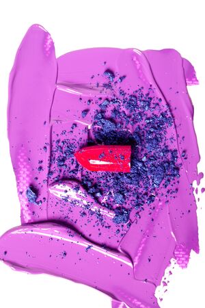 Beautiful photo of red lipstick, texture of red lipstick on a white background close-up.の写真素材