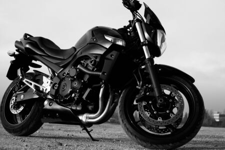 Sports beautiful black motorcycle close-up.の写真素材